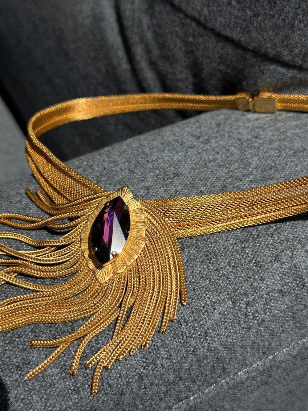 Rare Vintage 1950s CONTINENTAL Mesh Fringe Choker Necklace Watermelon Rivoli